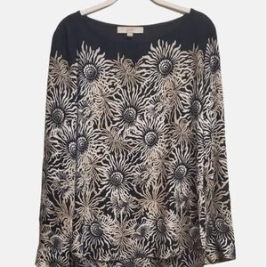 LOFT  black flower print blouse  long sleeve M
